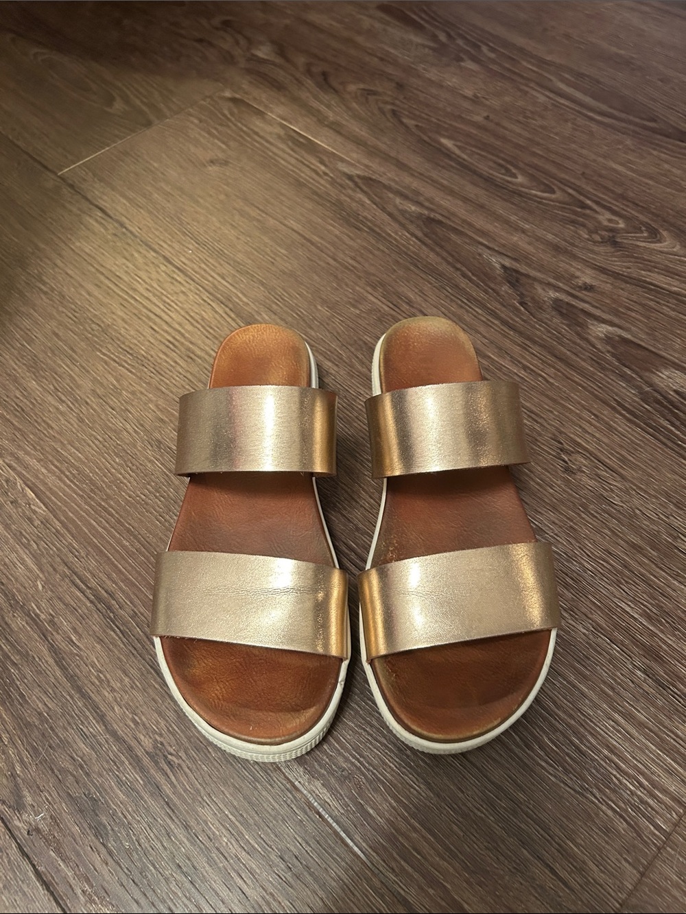 MIA Rose Gold Double-Strap Slide Sandals